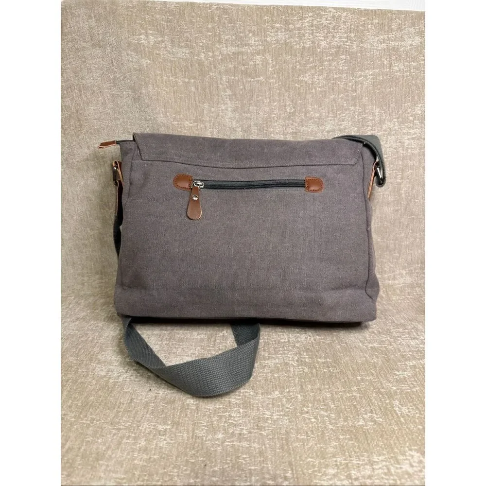Mactso Classic Fashion Unisex Flap Canvas Satchel Messenger Bag Grey Medium